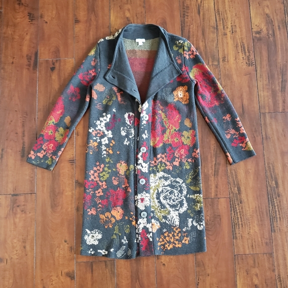 J Jill Madison Womens Cardigan Sweater Duster Knit Floral Boho Wool Alpaca Sz XS - Picture 5 of 12